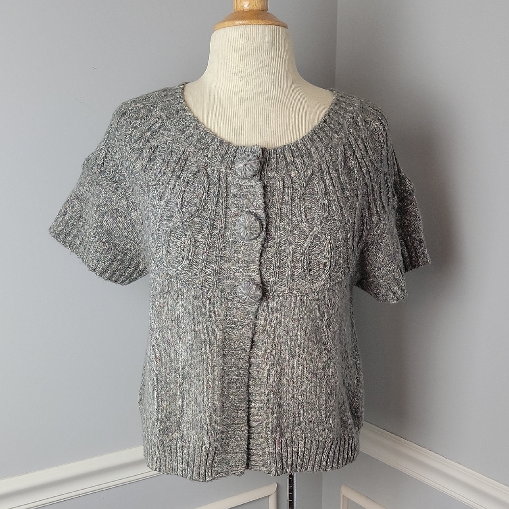 ROUTE 66 Green Preppy Retro Cable Knit 3 Button Scoop Neck Cardigan Sweater S